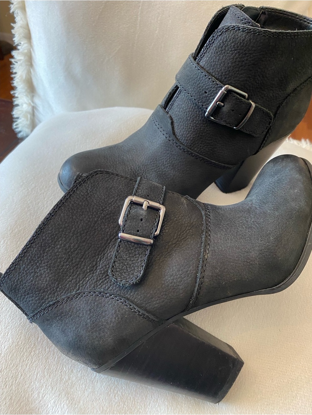Michael Women's Black Buckle Ankle Boot Heels
